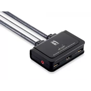 LevelOne 2-portu USB HDMI kabeļa KVM slēdzis, 1920 x 1200 pikseļi, melns, pelēks