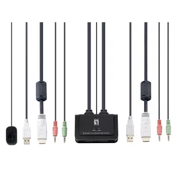 LevelOne 2-portu USB HDMI kabeļa KVM slēdzis, 1920 x 1200 pikseļi, melns, pelēks