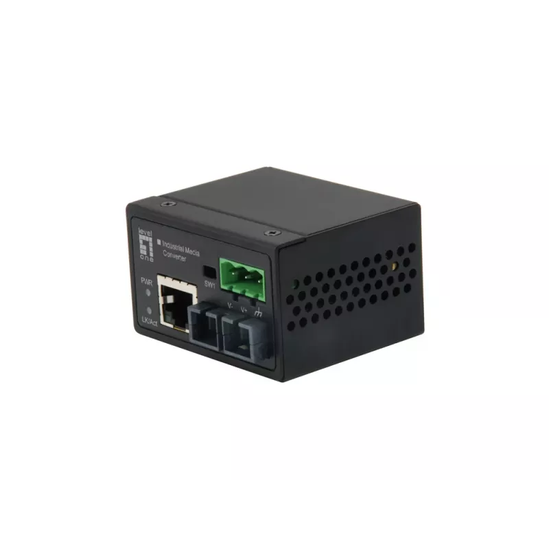 LevelOne RJ45 uz ST Fast Ethernet industriālais multivides pārveidotājs, daudzmodu šķiedra, 2 km, -40 °C līdz 75 °C