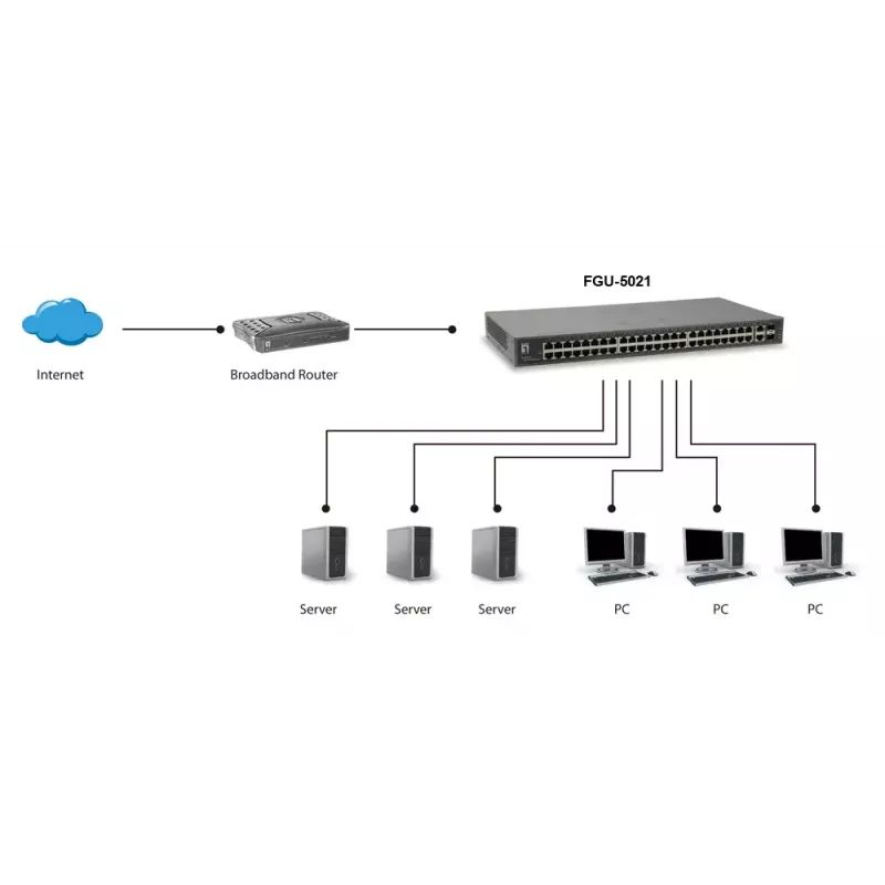 LevelOne 50 portu Fast Ethernet slēdzis, 2 x Gigabit SFP/RJ45 Combo