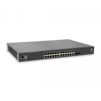 LevelOne KILBY 28 portu saliekamais L3 Lite pārvaldītais Gigabit slēdzis, 2 x 10 GbE SFP+, 1 x 10 GbE moduļa slots