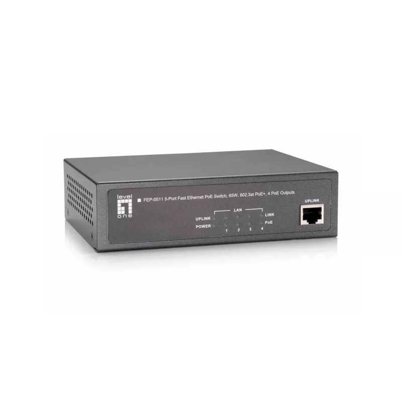 LevelOne 5 portu Fast Ethernet PoE slēdzis, 802.3at/af PoE, 4 PoE izejas, 65W