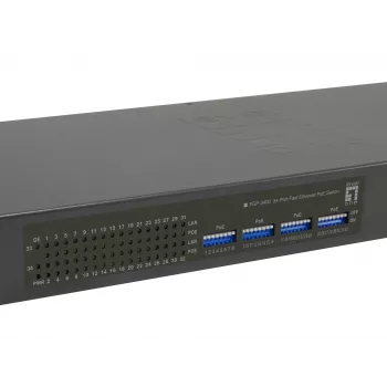 LevelOne 34-portu Fast Ethernet PoE slēdzis, 802.3at/af PoE, 32 PoE izejas, 2 x Gigabit RJ45, 630W