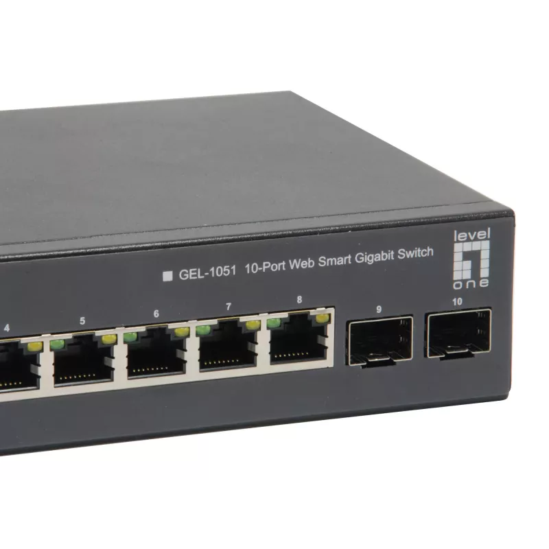 LevelOne 10-Portu tīmekļa viedais Gigabit PoE slēdzis, 8 PoE izejas, 2 x Gigabit SFP, 70W