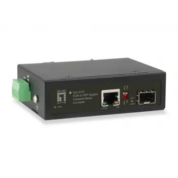 LevelOne RJ45 uz SFP Gigabit rūpnieciskais multivides pārveidotājs, 1 PoE izeja