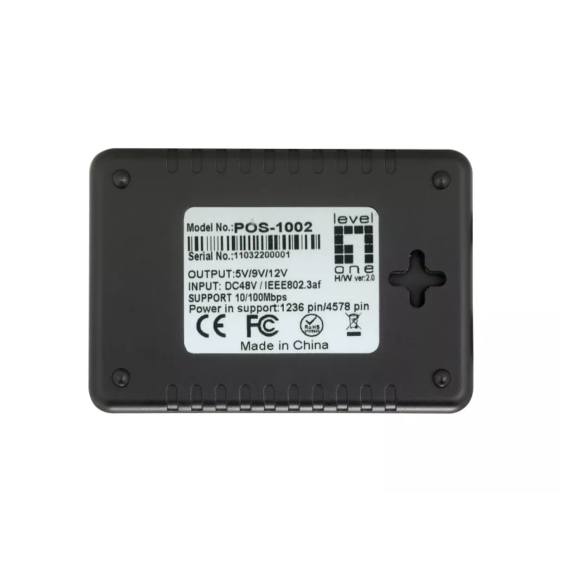 LevelOne Fast Ethernet PoE sadalītājs, 802.3af PoE, 5-12V DC izeja