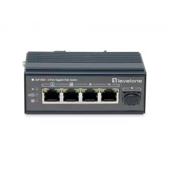 LevelOne 5 portu Gigabit industriālais slēdzis, DIN sliede, -30°C līdz 65°C