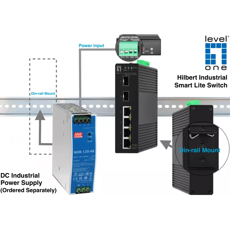 Pārvaldāms slēdzis LevelOne Hilbert 6 portu industriālais Gigabit Smart Lite slēdzis