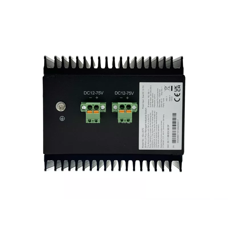 LevelOne 20 portu L2+ pārvaldīts industriālais slēdzis, 8 x 1GbE RJ45, 8 x 1GbE SFP, 4 x 1/2.5GbE SFP, DIN sliede, -40°C līdz 80°C