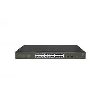 LevelOne Hilbert 26 portu gigabitu viedais vienkāršais slēdzis, 24 x Gigabit RJ45, 2 x Gigabit SFP