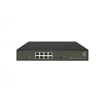 LevelOne Hilbert 10 portu Gigabit PoE Smart Lite komutators, 8 PoE izejas, 2 x Gigabit SFP, 802.3at/af PoE, 130W PoE jaudas budžets