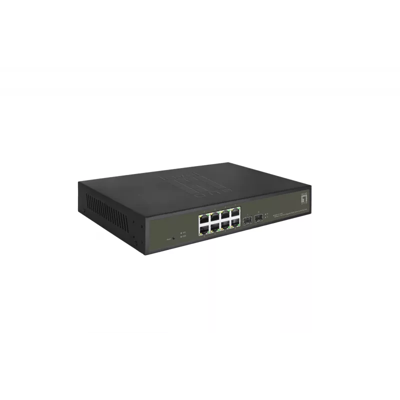 LevelOne Hilbert 10 portu Gigabit PoE Smart Lite komutators, 8 PoE izejas, 2 x Gigabit SFP, 802.3at/af PoE, 130W PoE jaudas budžets