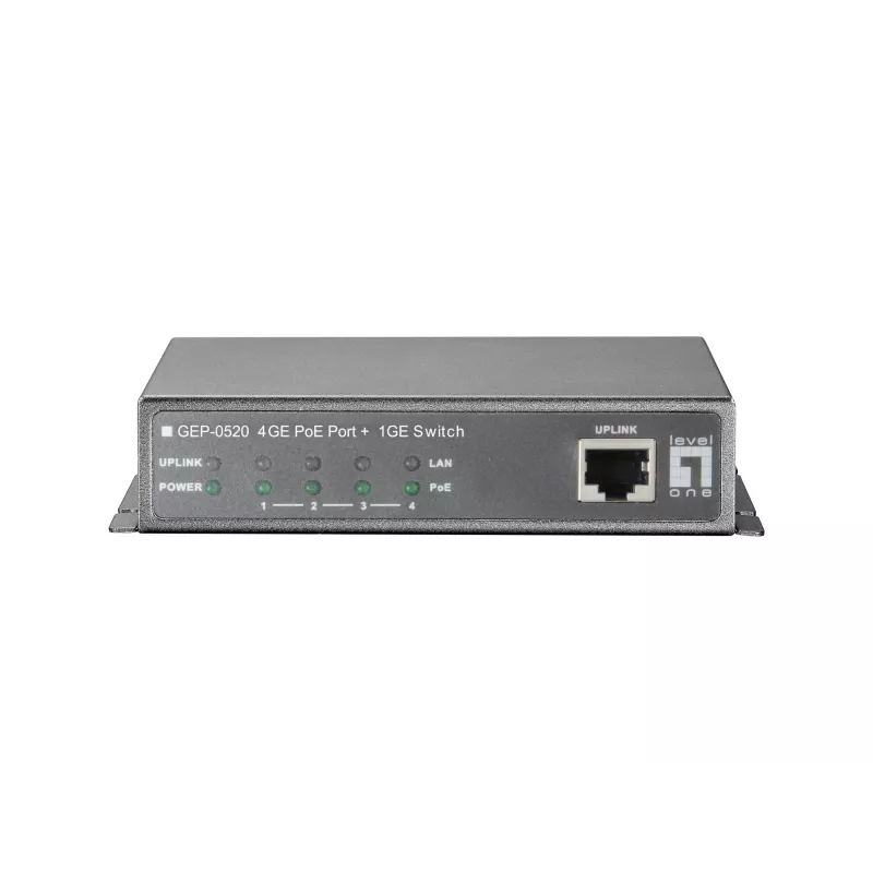 LevelOne 5 portu Gigabit PoE komutators, 61,6 W, 802.3af PoE, 4 PoE izejas, komplektā strāvas adapteris