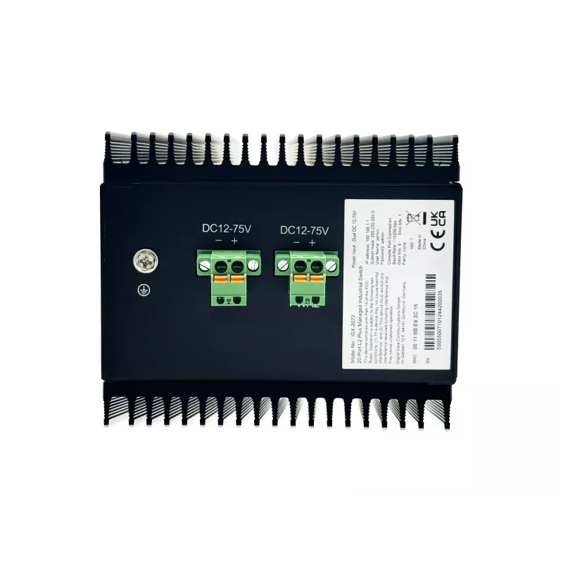 LevelOne 20 portu L2 Plus pārvaldīts industriālais slēdzis, 8 x 1GbE RJ45, 8 x 1GbE SFP, 4 x 1/2.5/10GbE SFP+, DIN-sliede, -40°C līdz 80°C