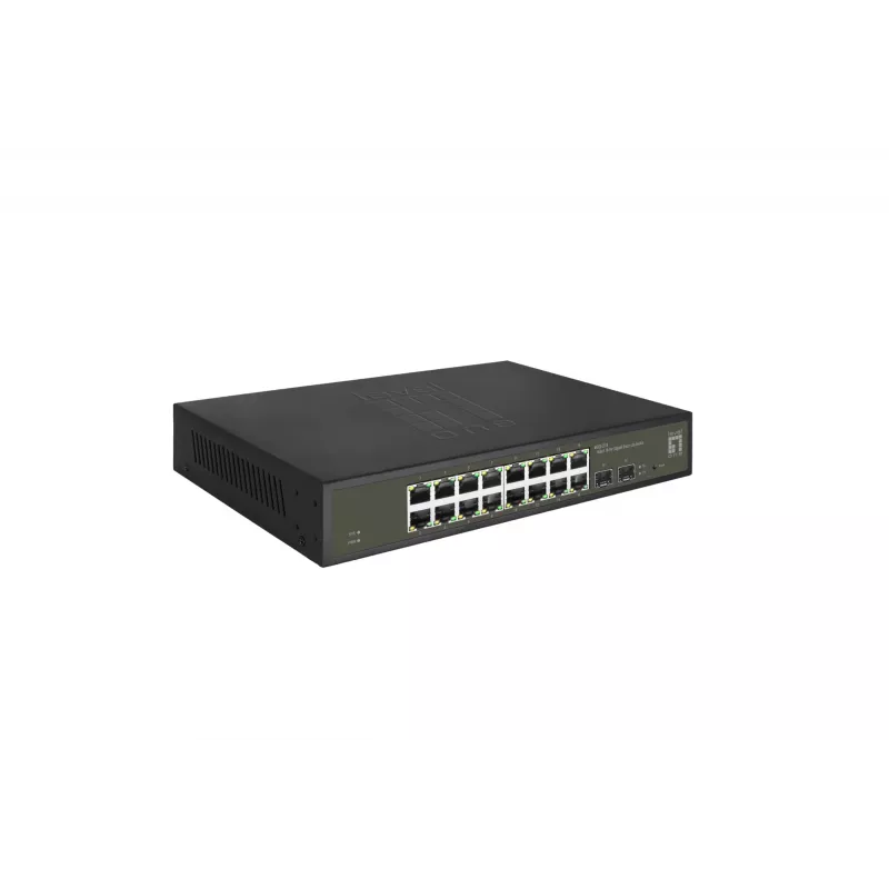 LevelOne Hilbert 18-Portu Gigabit Smart Lite slēdzis, 16 x Gigabit RJ45, 2 x Gigabit SFP