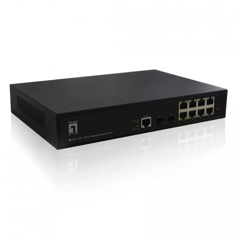 LevelOne KILBY 10 portu L2 pārvaldāms gigabitu slēdzis, 2 x SFP, pārvaldāms, L2, Gigabit Ethernet (10/100/1000), montāža statīvā