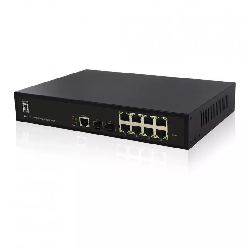 LevelOne KILBY 10 portu L2 pārvaldāms gigabitu slēdzis, 2 x SFP, pārvaldāms, L2, Gigabit Ethernet (10/100/1000), montāža statīvā
