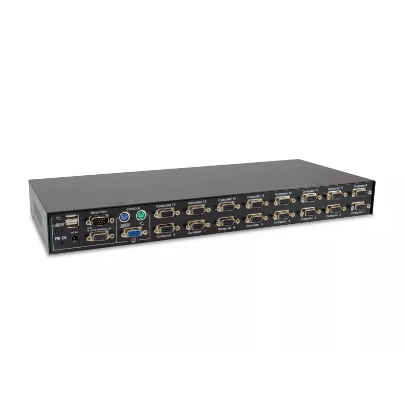 LevelOne 16 portu PS/2-USB VGA KVM slēdzis, 2048 x 1536 pikseļi, montāža statīvā, 1U, melns