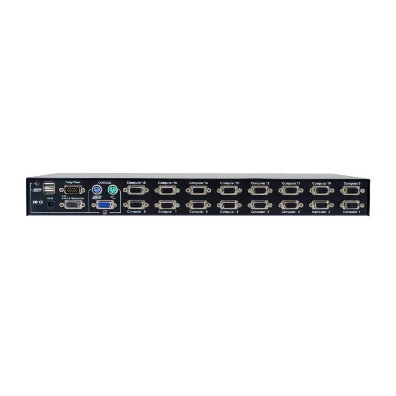 LevelOne 16 portu PS/2-USB VGA KVM slēdzis, 2048 x 1536 pikseļi, montāža statīvā, 1U, melns