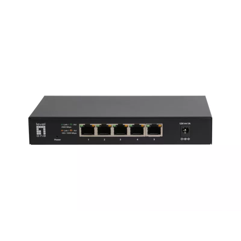 5-Port Unmanaged 2.5G Ethernet Switch LEVELONE GEU-0525 — 5× 2.5G RJ-45, nevadāms, 25 Gbit/s komutācijas jauda, piestiprināms pie sienas