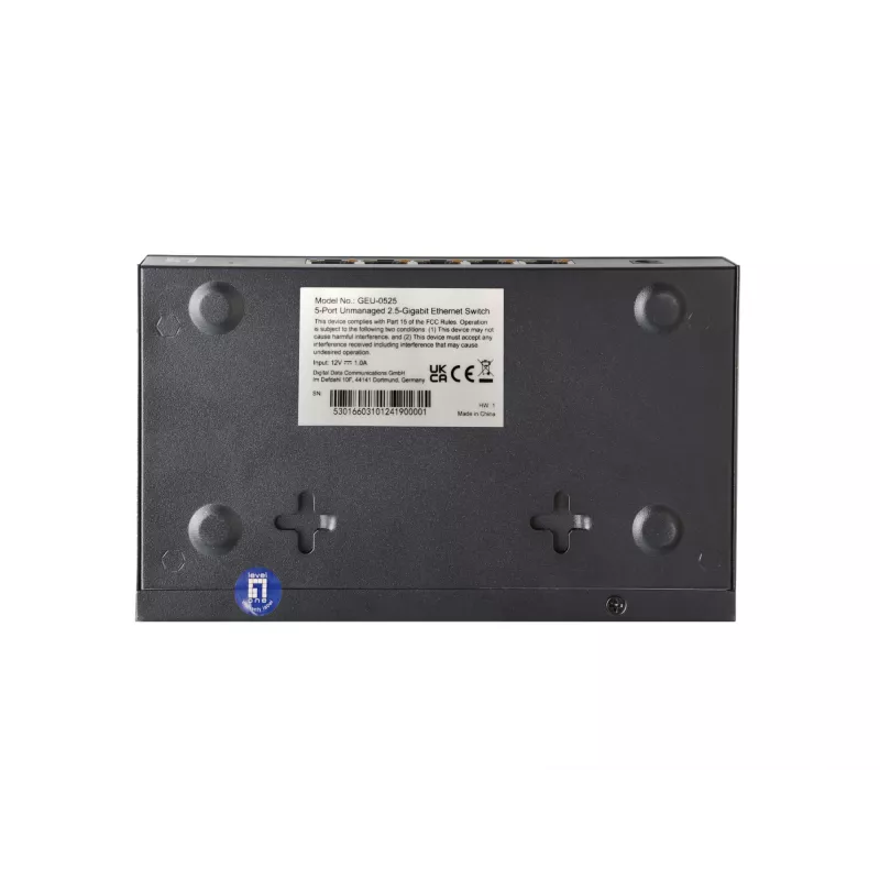 5-Port Unmanaged 2.5G Ethernet Switch LEVELONE GEU-0525 — 5× 2.5G RJ-45, nevadāms, 25 Gbit/s komutācijas jauda, piestiprināms pie sienas