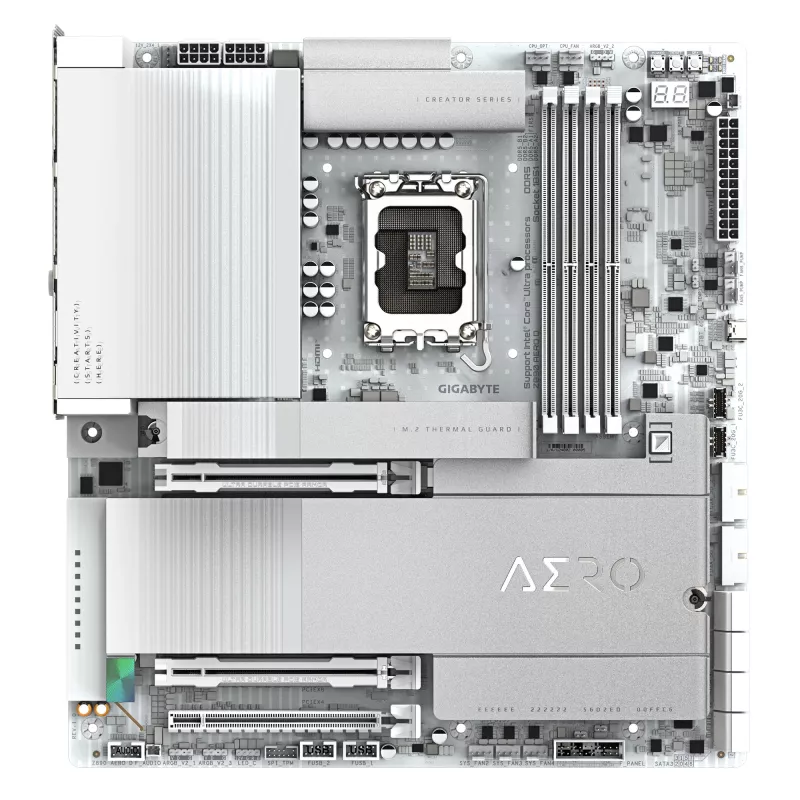 GIGABYTE Z890 AERO D mātesplate - atbalsta Intel Core Ultra (2. sērijas) procesorus, 16+1+2 fāžu VRM, līdz 9500MHz DDR5 (OC), PCIe 5.0 M.2, Wi-Fi 7, Thunderbolt 5