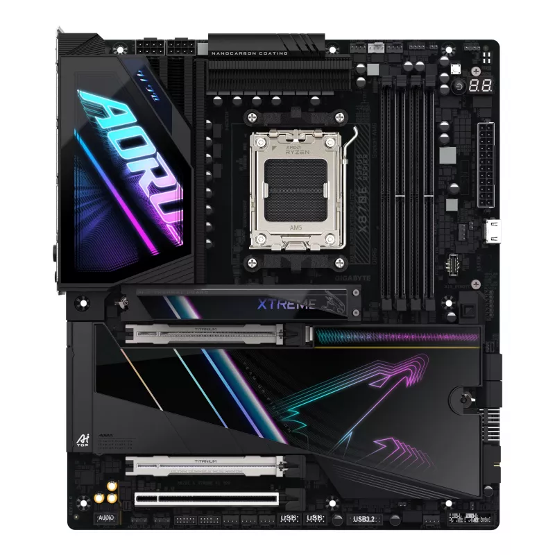 GIGABYTE X870E AORUS XTREME AI TOP mātesplate - atbalsta AMD Ryzen 9000 sērijas CPU, 18+2+2 fāžu VRM, līdz 8800MHz DDR5 (OC), 1xPCIe 5.0 M.2 + 3xPCIe 4.0 M.2, WI-FI 7, 10GbE LAN, USB 4