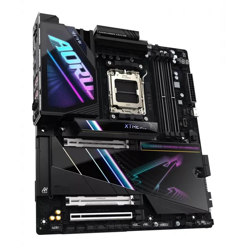 GIGABYTE X870E AORUS XTREME AI TOP mātesplate - atbalsta AMD Ryzen 9000 sērijas CPU, 18+2+2 fāžu VRM, līdz 8800MHz DDR5 (OC), 1xPCIe 5.0 M.2 + 3xPCIe 4.0 M.2, WI-FI 7, 10GbE LAN, USB 4