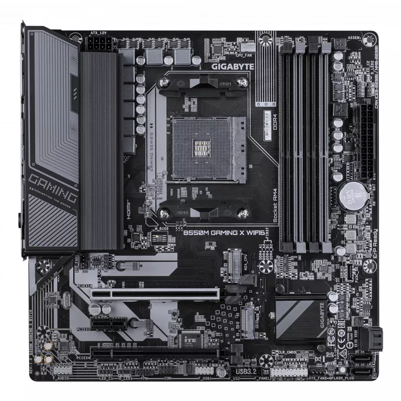 GIGABYTE B550M GAMING X WIFI6 mātesplate - AMD Ryzen 5000 CPU, 5+3 fāžu VRM, līdz 3200MHz DDR4, 1xPCIe 4.0 + 1xPCIe 3.0 M.2, Wi-Fi 6, 1GbE LAN, USB 3.2 Gen 1
