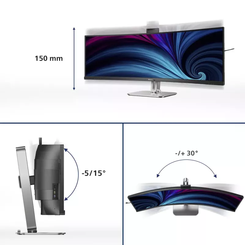 Philips 49B2U6903CH/00 datora monitors 124.5 cm (49 colli) 5120 x 1440 pikseļi Dual QHD LCD Pelēks