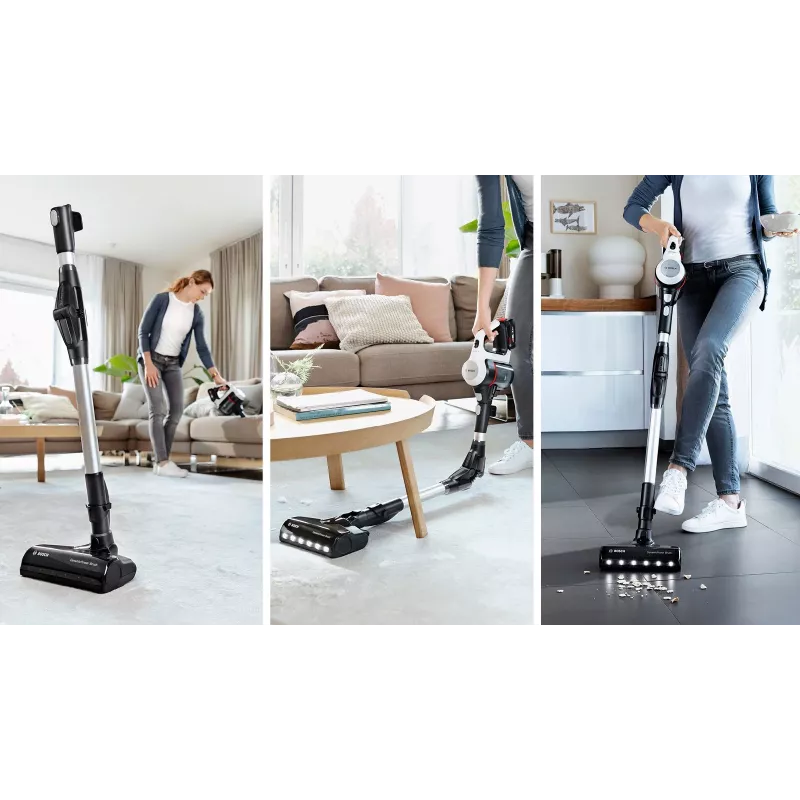 Bosch BSS711W stieņa putekļsūcējs/elektriskā slota Baterija Sausā Bez maisiņa 0.3 L Melna, Sudraba, Balta