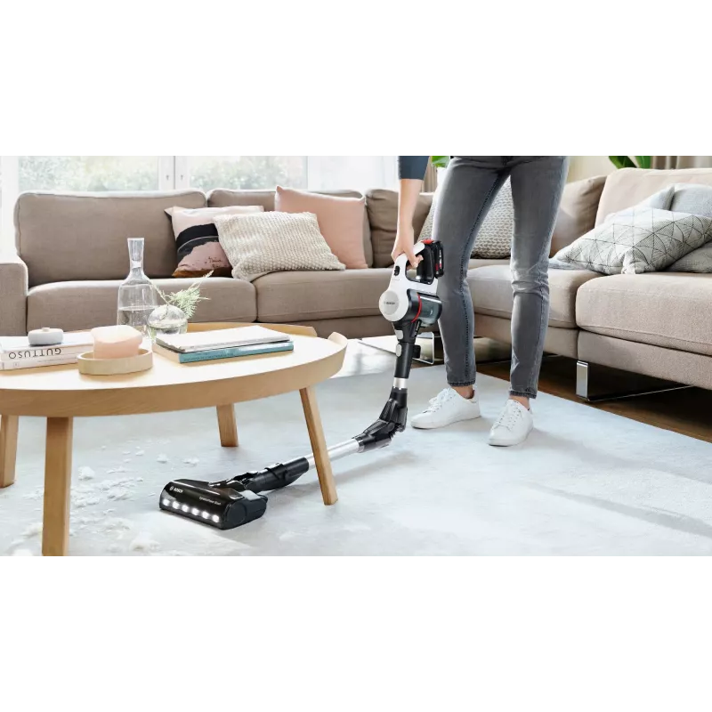 Bosch BSS711W stieņa putekļsūcējs/elektriskā slota Baterija Sausā Bez maisiņa 0.3 L Melna, Sudraba, Balta