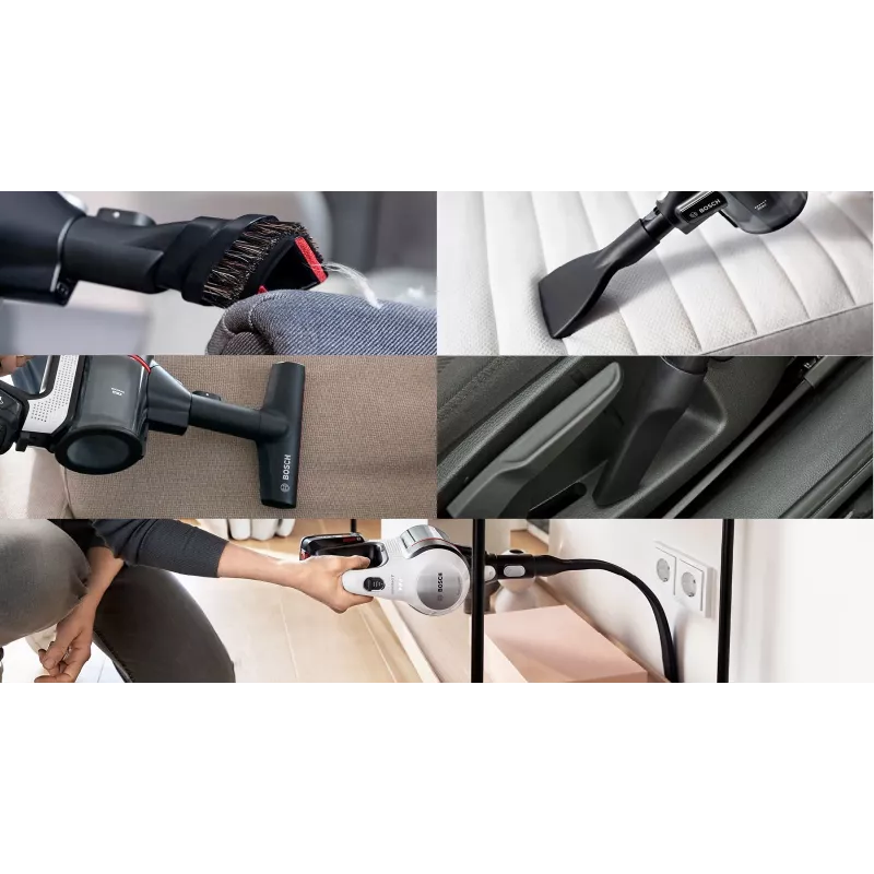Bosch BSS711W stieņa putekļsūcējs/elektriskā slota Baterija Sausā Bez maisiņa 0.3 L Melna, Sudraba, Balta
