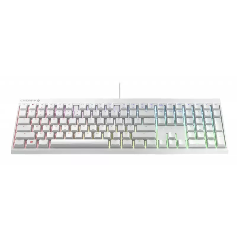 Vadu mehāniskā spēļu klaviatūra Cherry MX 2.0S — Pilnizmēra (100%), QWERTZ vācu izkārtojums, RGB fona apgaismojums, USB, Balta