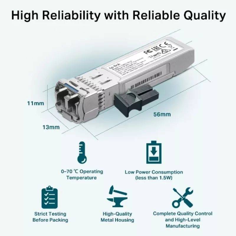 TP-Link SM5110-LR tīkla raiduztvērēja modulis Optiskā šķiedra 10000 Mbit/s SFP+ 1310 nm