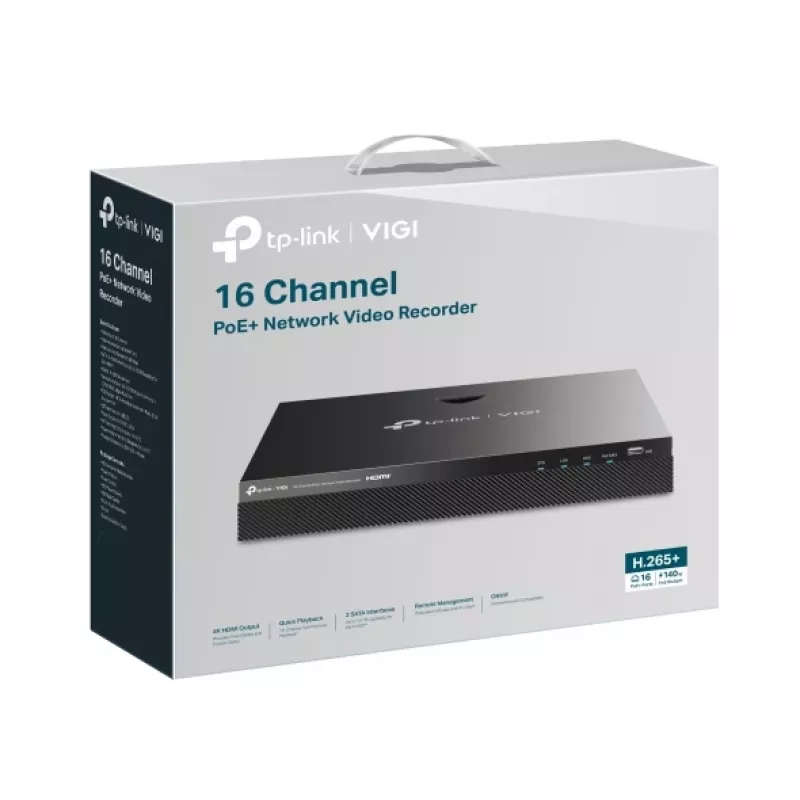 Tīkla video ierakstītājs TP-Link VIGI 16 kanālu PoE+ NVR, 4 TB HDD, 16× 3840×2160 ieeja, 30W PoE katrā pieslēgvietā