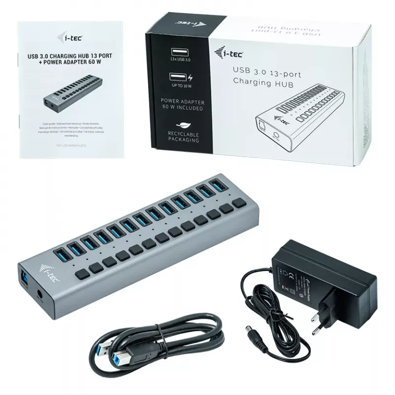 i-tec USB 3.0 uzlādes HUB 13port + strāvas adapteris 60 W