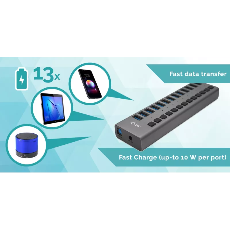 i-tec USB 3.0 uzlādes HUB 13port + strāvas adapteris 60 W