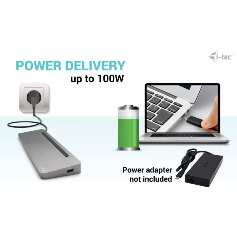 i-tec USB-C metāla ergonomiska 3x 4K displeja dokstacija + Power Delivery 100 W