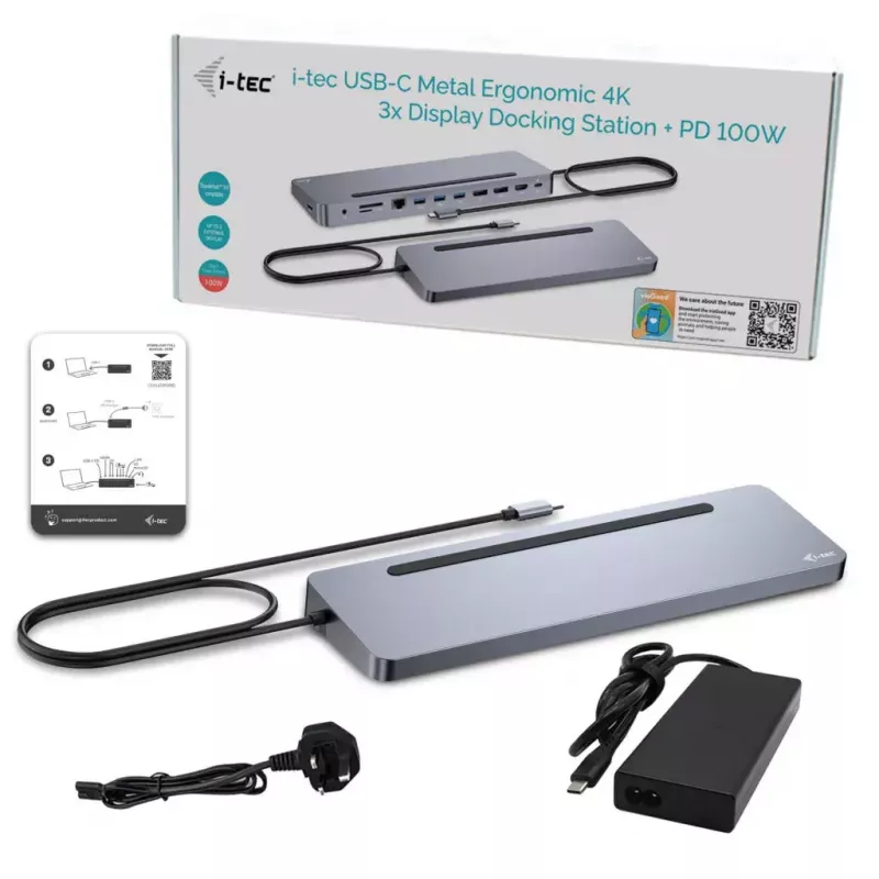 i-tec USB-C metāla ergonomiska 3x 4K displeja dokstacija + Power Delivery 100 W