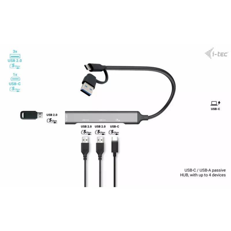 i-tec USB-C/USB-A metāla HUB 1x USB 3.0 + 3x USB 2.0