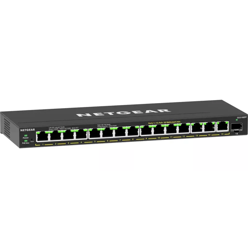 Pārvaldāms komutators NETGEAR GS316EPP 16 portu PoE+ Gigabit Ethernet
