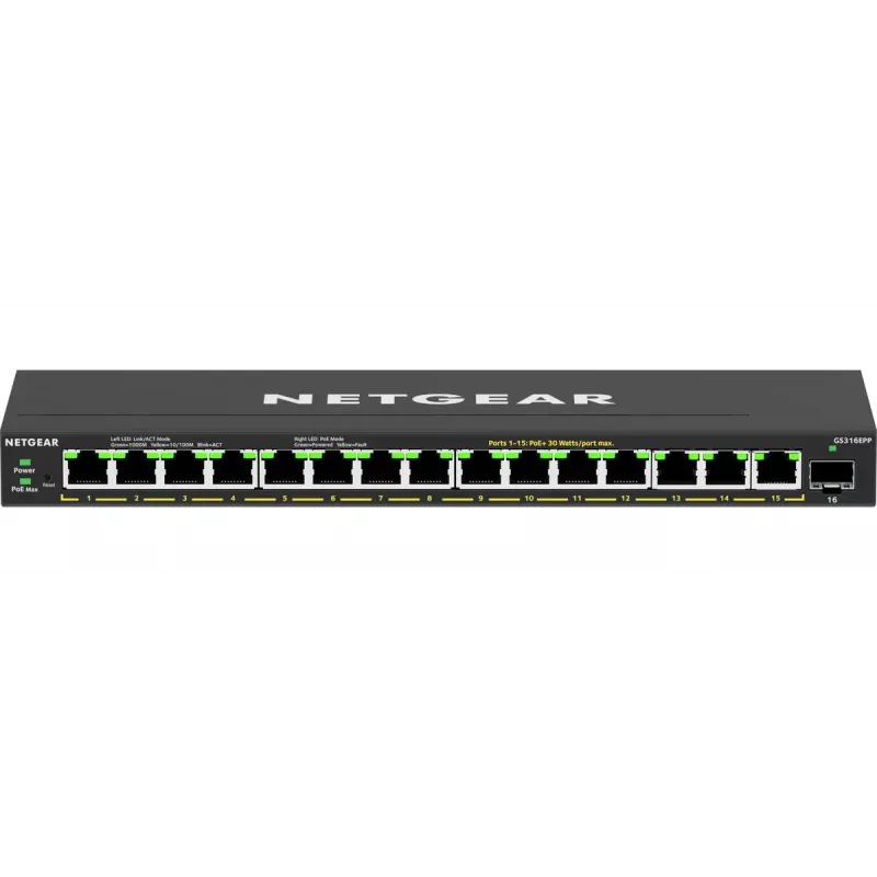 Pārvaldāms komutators NETGEAR GS316EPP 16 portu PoE+ Gigabit Ethernet