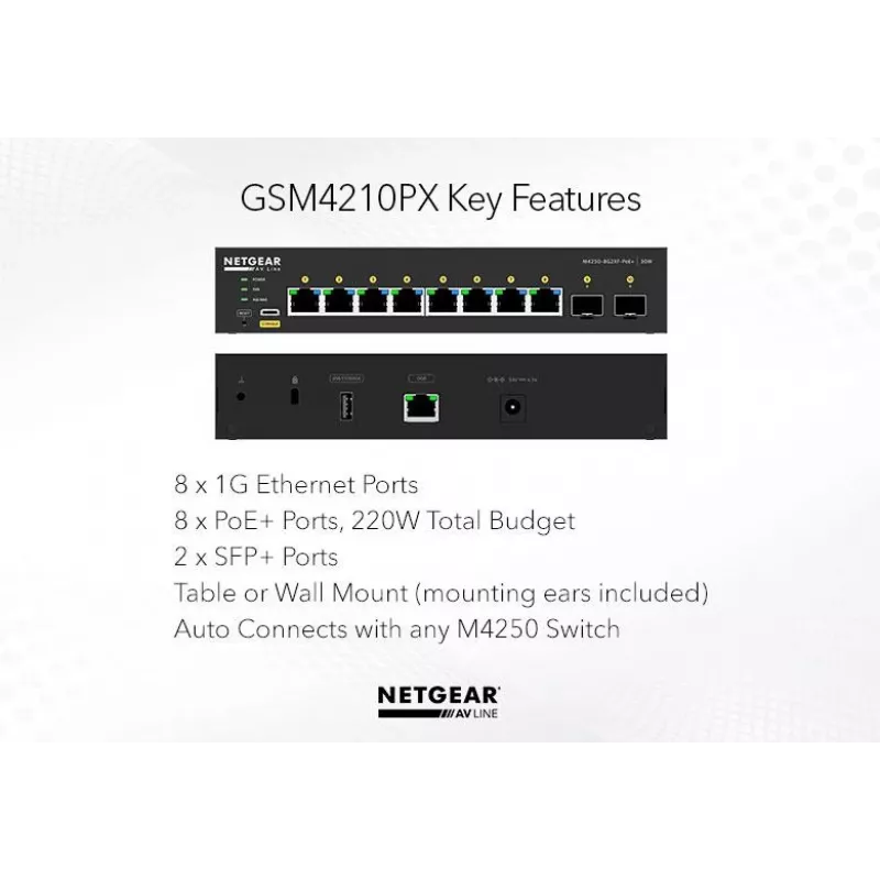 Pārvaldāms slēdzis NETGEAR GSM4210PX 8x1G PoE+ 220W 2xSFP+