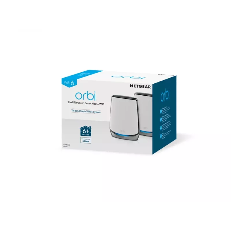 NETGEAR Orbi RBK852 AX6000 WiFi 6 Mesh sistēma Tri-band (2.4 GHz / 5 GHz / 5 GHz) Wi-Fi 6 (802.11ax) Pelēka, Balta 8 Iekšējās
