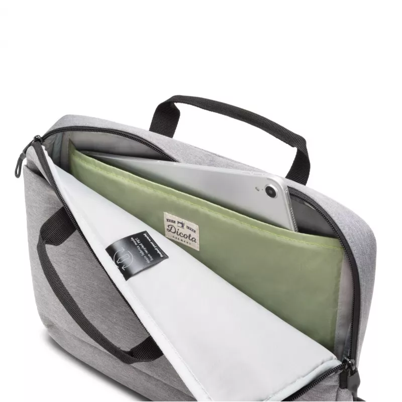 DICOTA plāns Eco Motion - 14-15,6 inch piezīmjdatora soma - Gaiši pelēka / 600d Rpe Poliesteris