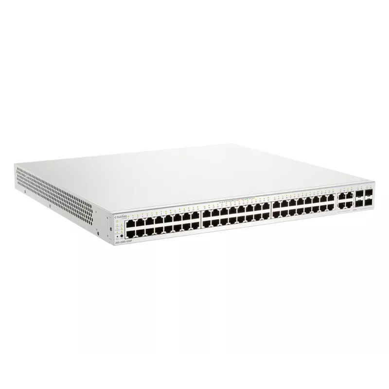 D-Link 52 portu Gigabit PoE+ Nuclias viedais pārvaldāmais slēdzis ar 4x 1G Combo portiem, 370W