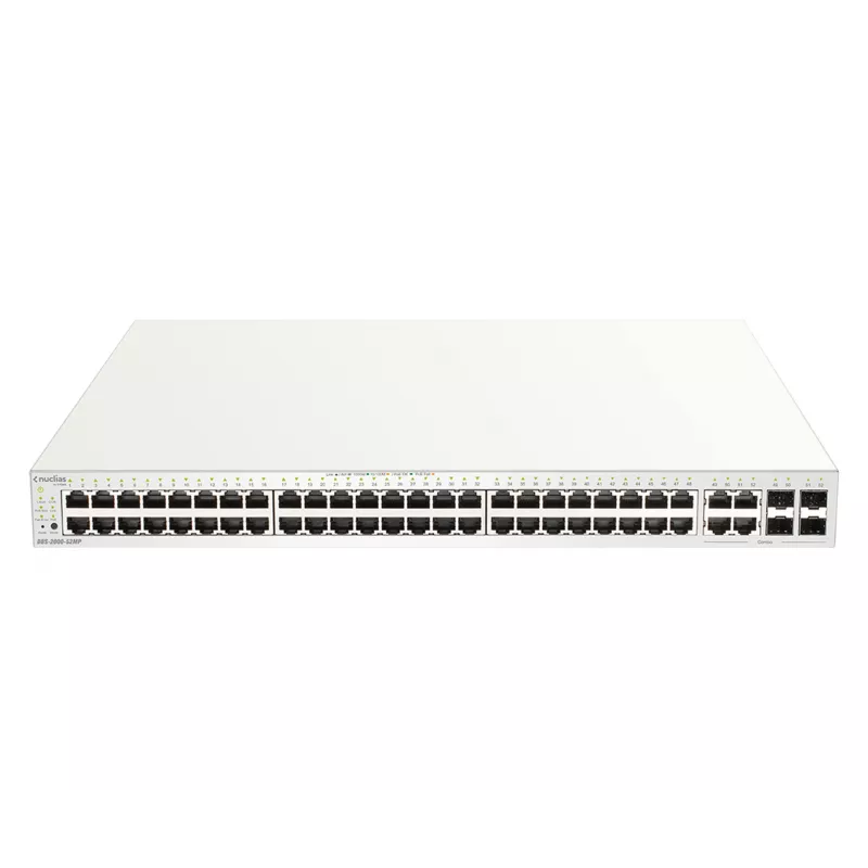 D-Link 52 portu Gigabit PoE+ Nuclias viedais pārvaldāmais slēdzis ar 4x 1G Combo portiem, 370W