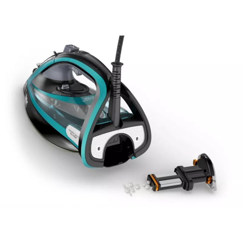 Tefal Ultimate Pure FV9844 sausā un tvaika gludeklis ar Durilium Autoclean zoli, 3200 W, melns, zils