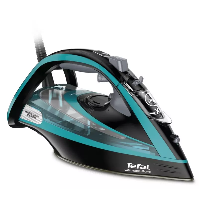 Tefal Ultimate Pure FV9844 sausā un tvaika gludeklis ar Durilium Autoclean zoli, 3200 W, melns, zils